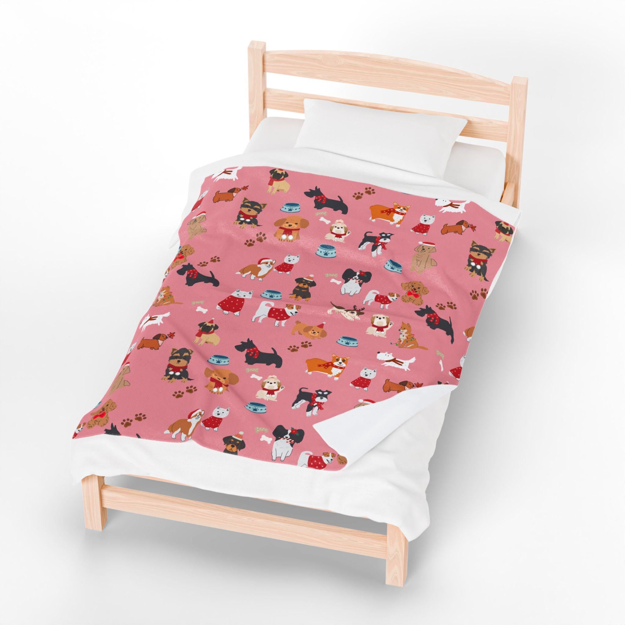 Hand-Drawn Dog Themed Blanket for Readers Cozy Book Nook