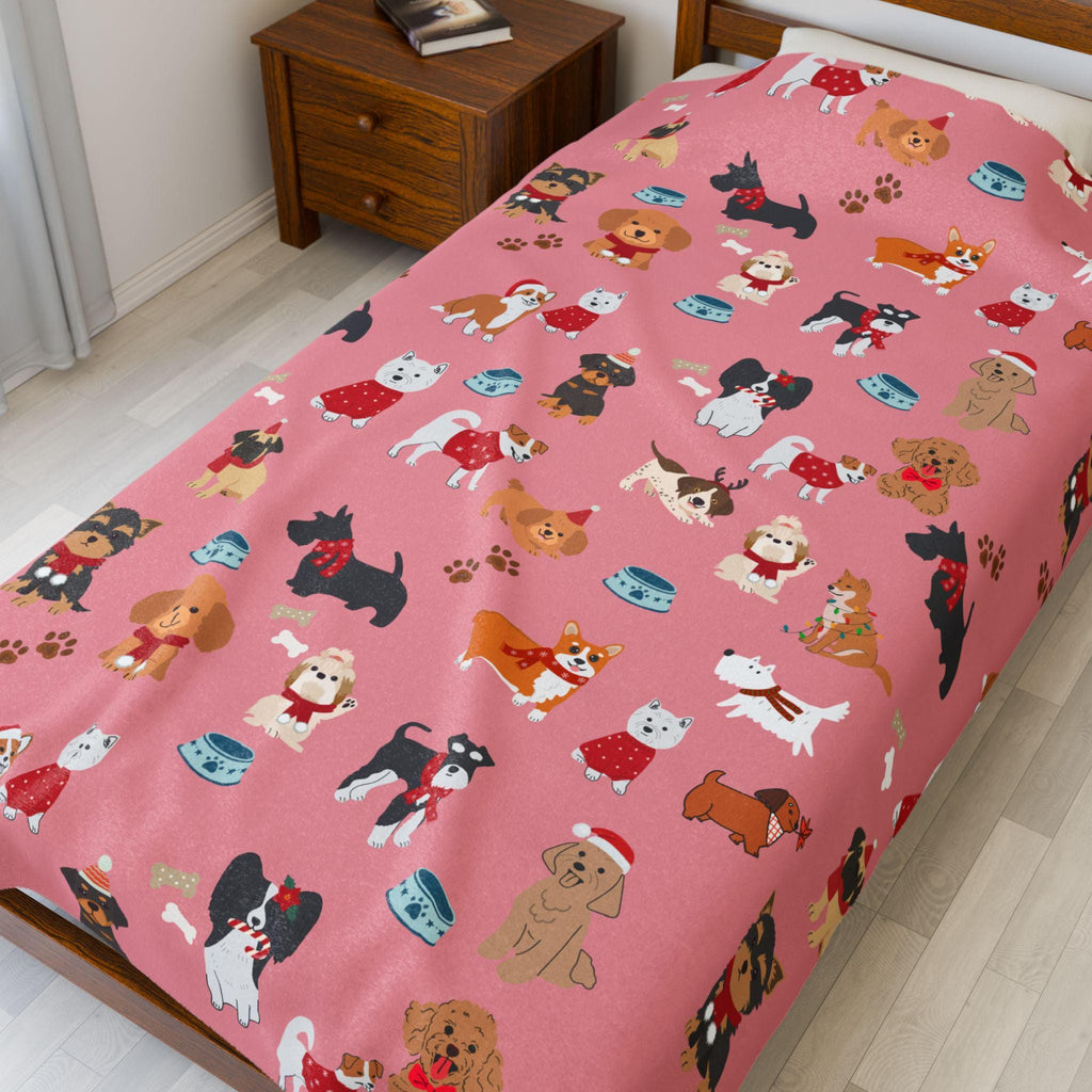 Hand-Drawn Dog Themed Blanket for Readers Cozy Book Nook