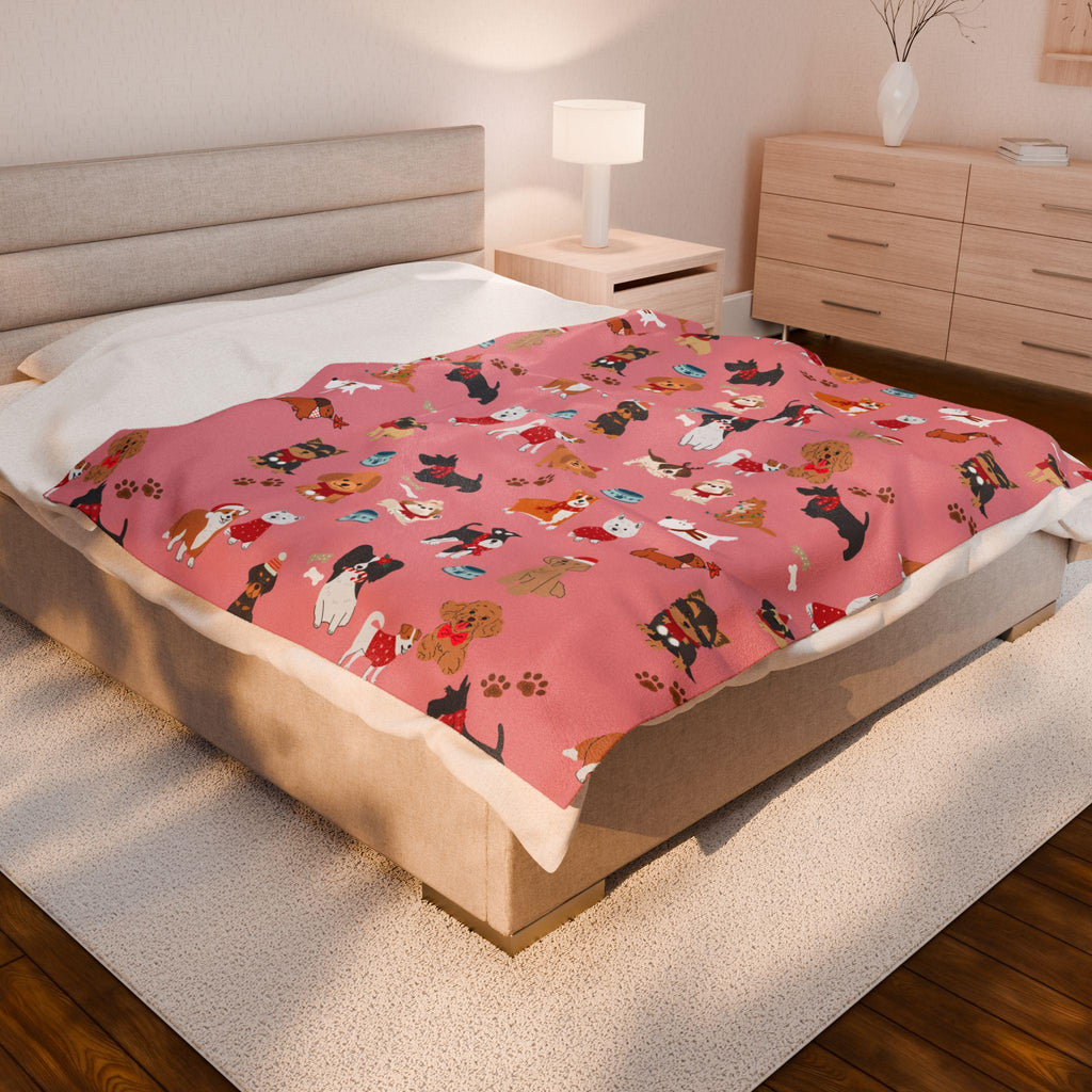 Hand-Drawn Dog Themed Blanket for Readers Cozy Book Nook