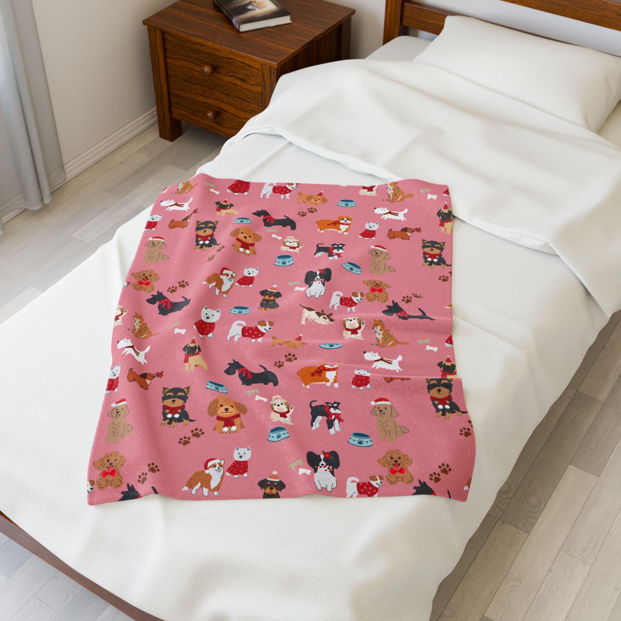 Hand-Drawn Dog Themed Blanket for Readers Cozy Book Nook