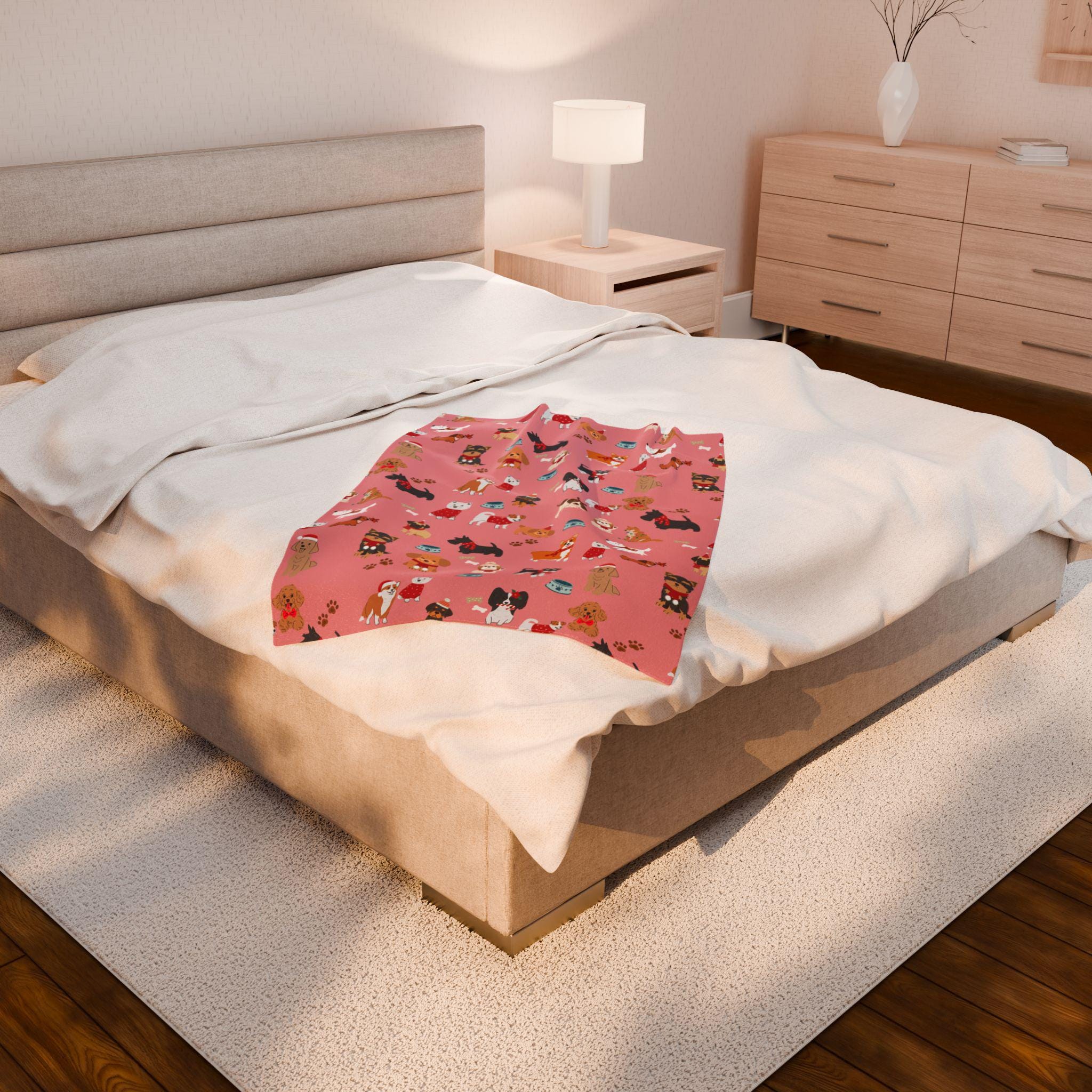 Hand-Drawn Dog Themed Blanket for Readers Cozy Book Nook