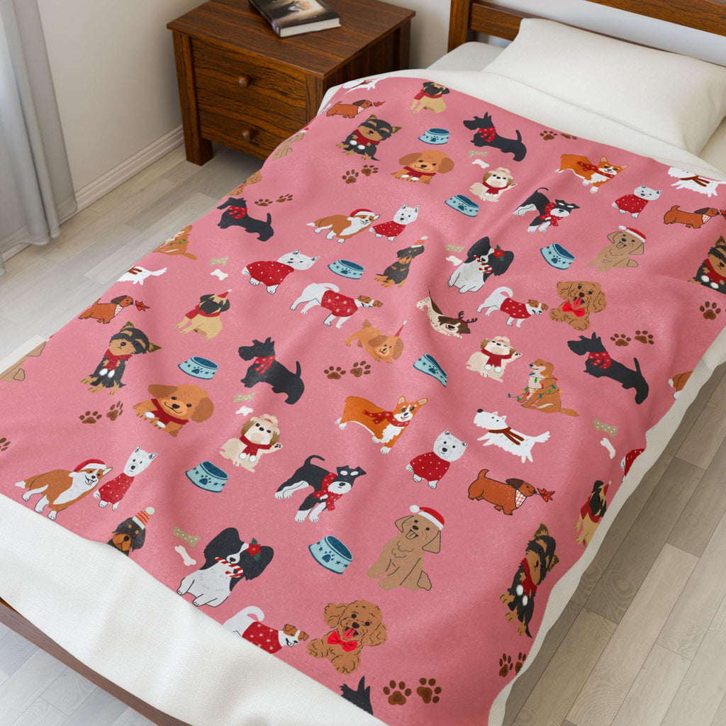 Hand-Drawn Dog Themed Blanket for Readers Cozy Book Nook