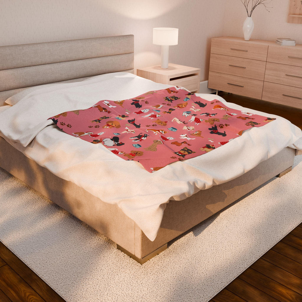 Hand-Drawn Dog Themed Blanket for Readers Cozy Book Nook