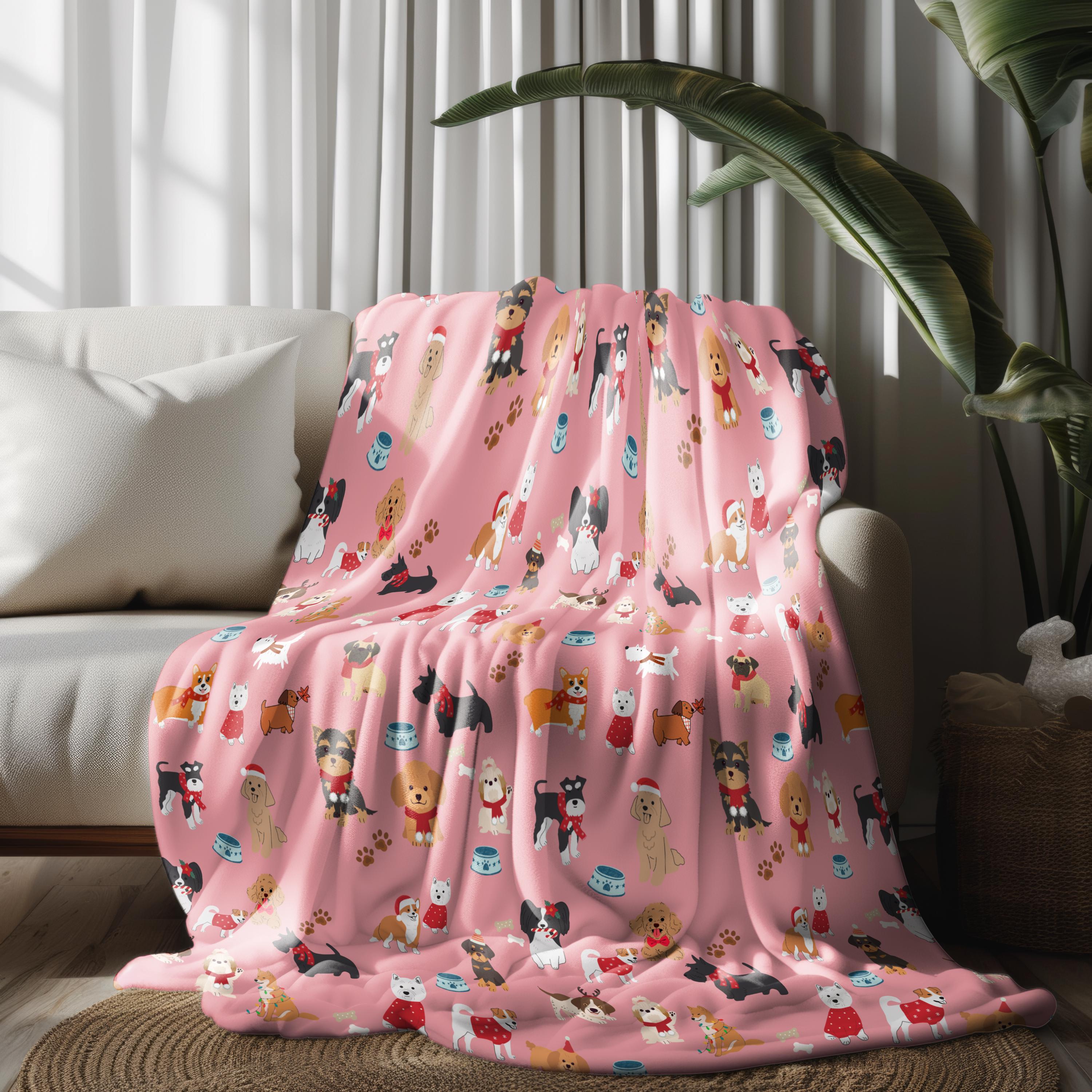 Hand-Drawn Dog Themed Blanket for Readers Cozy Book Nook