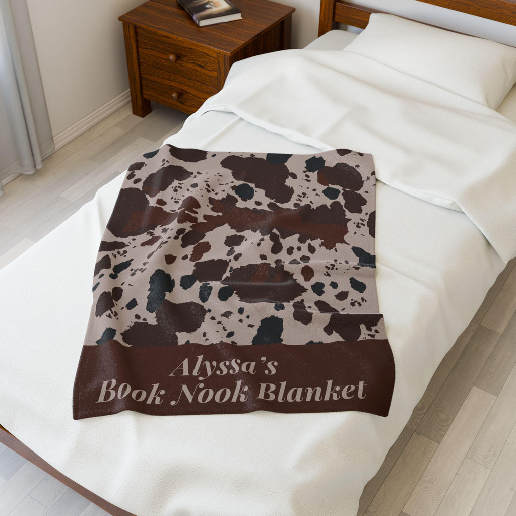 Custom Name Book Nook Blanket Cow Print Velveteen Plush
