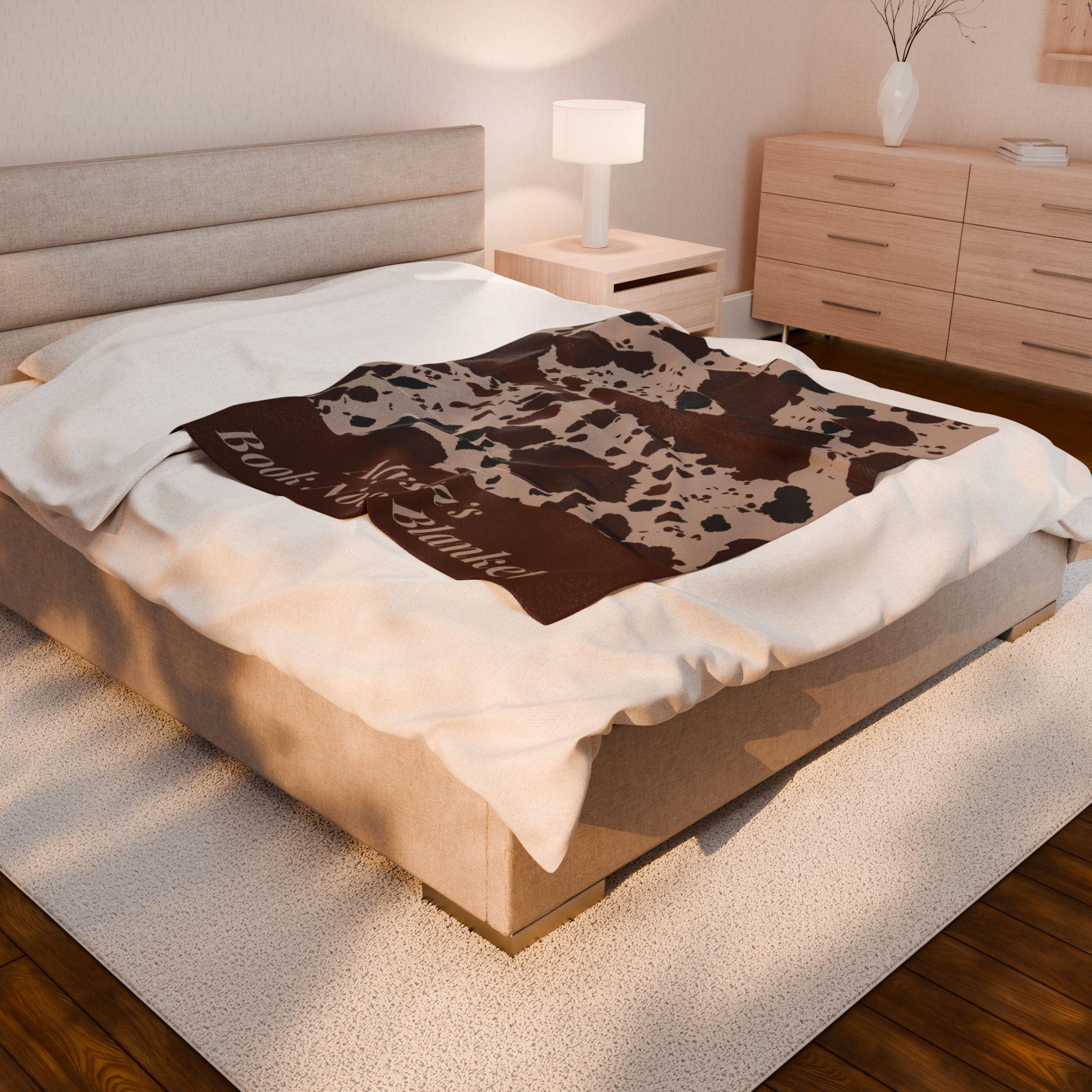 Custom Name Book Nook Blanket Cow Print Velveteen Plush
