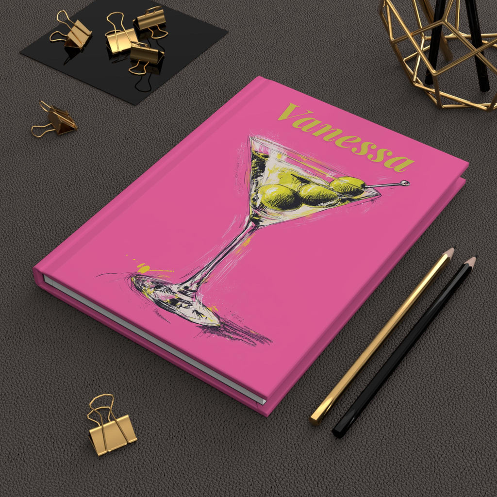 Personalized Pink Cocktail Journal-Martini Cover Custom Name Notebook