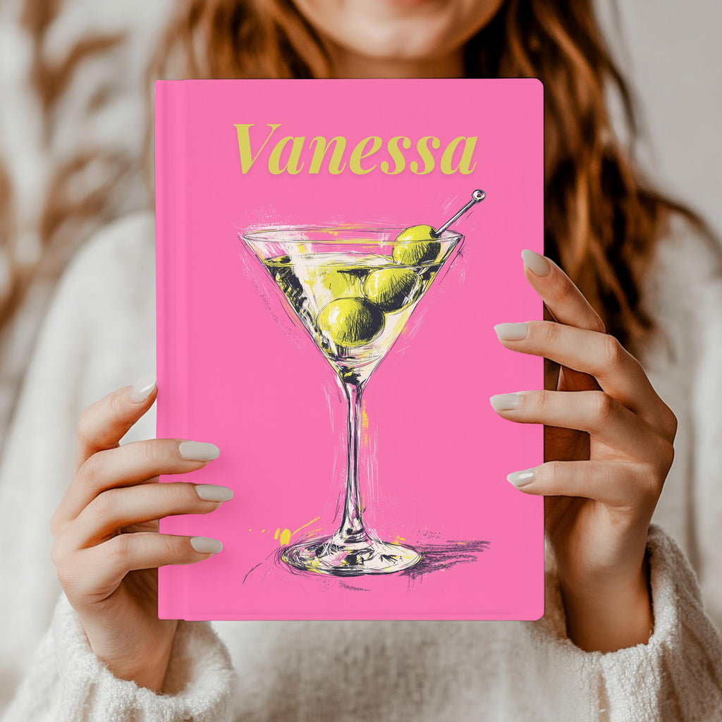 Personalized Pink Cocktail Journal-Martini Cover Custom Name Notebook