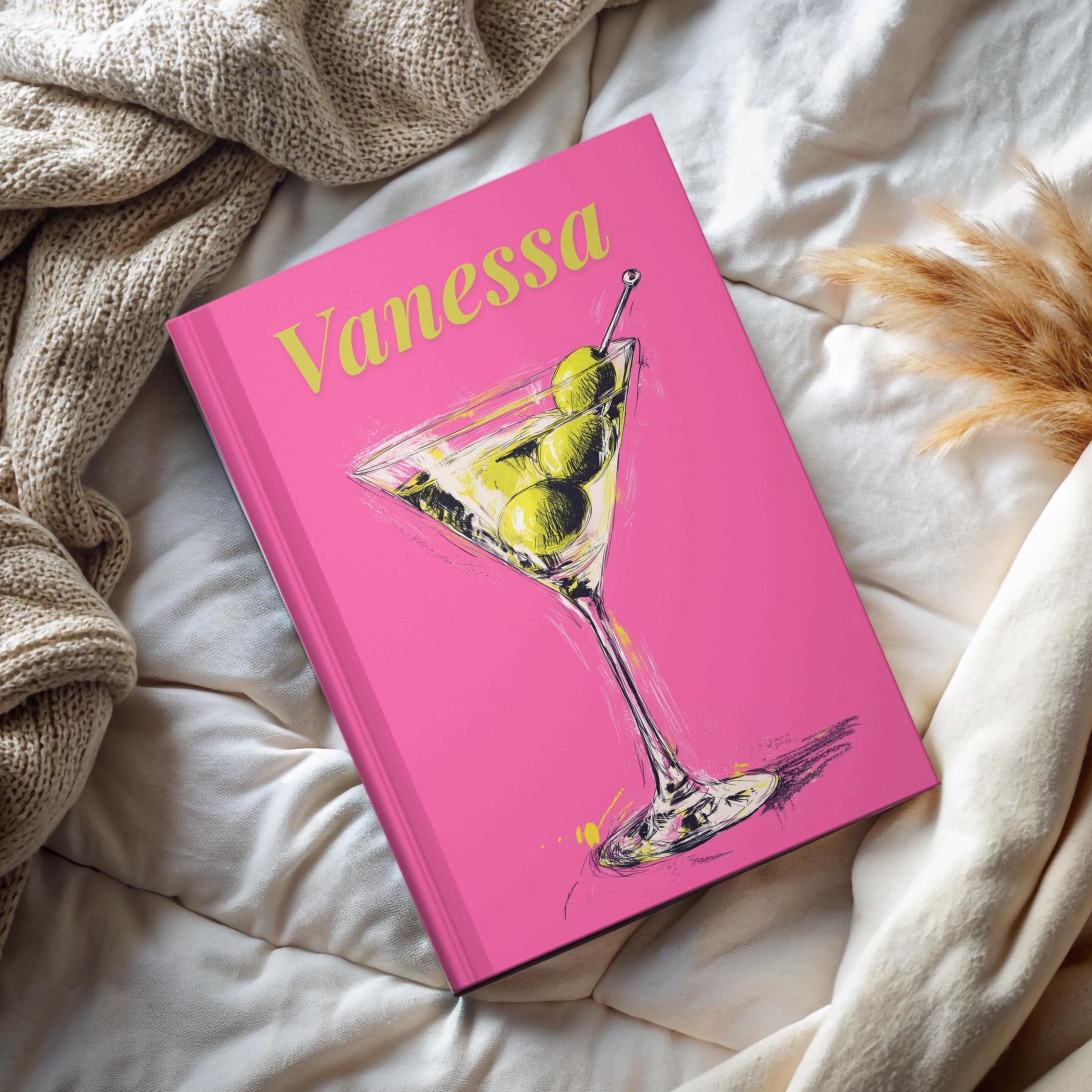 Personalized Pink Cocktail Journal-Martini Cover Custom Name Notebook