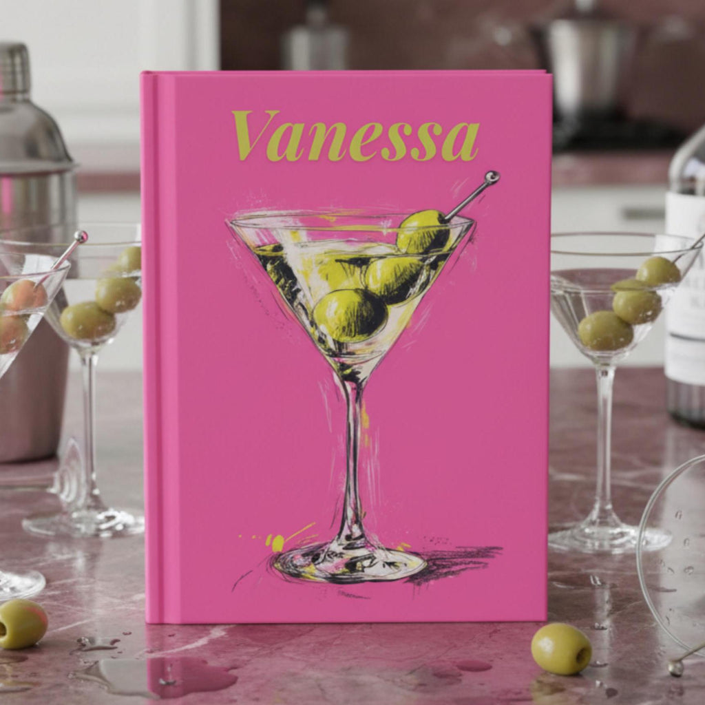 Personalized Pink Cocktail Journal-Martini Cover Custom Name Notebook
