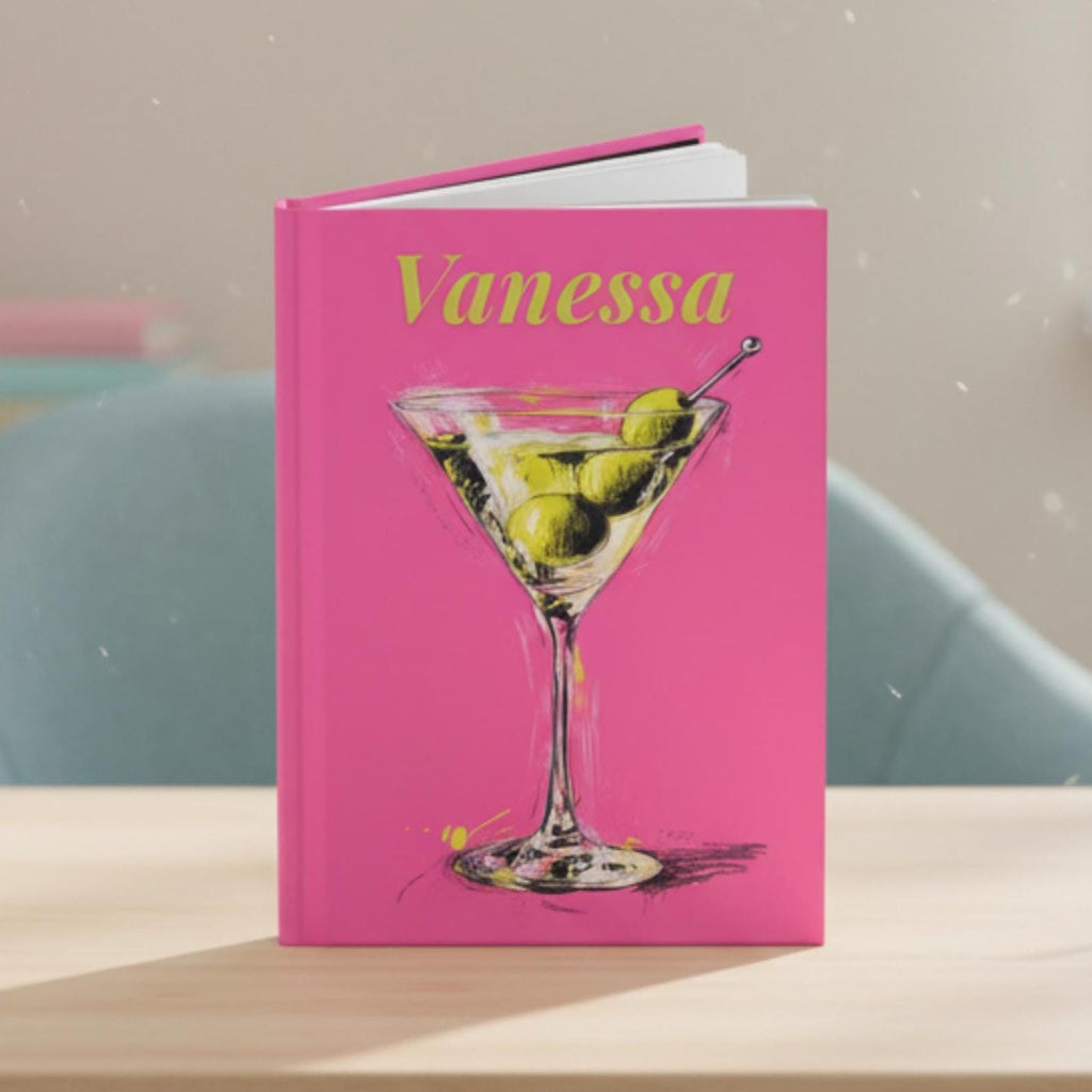 Personalized Pink Cocktail Journal-Martini Cover Custom Name Notebook