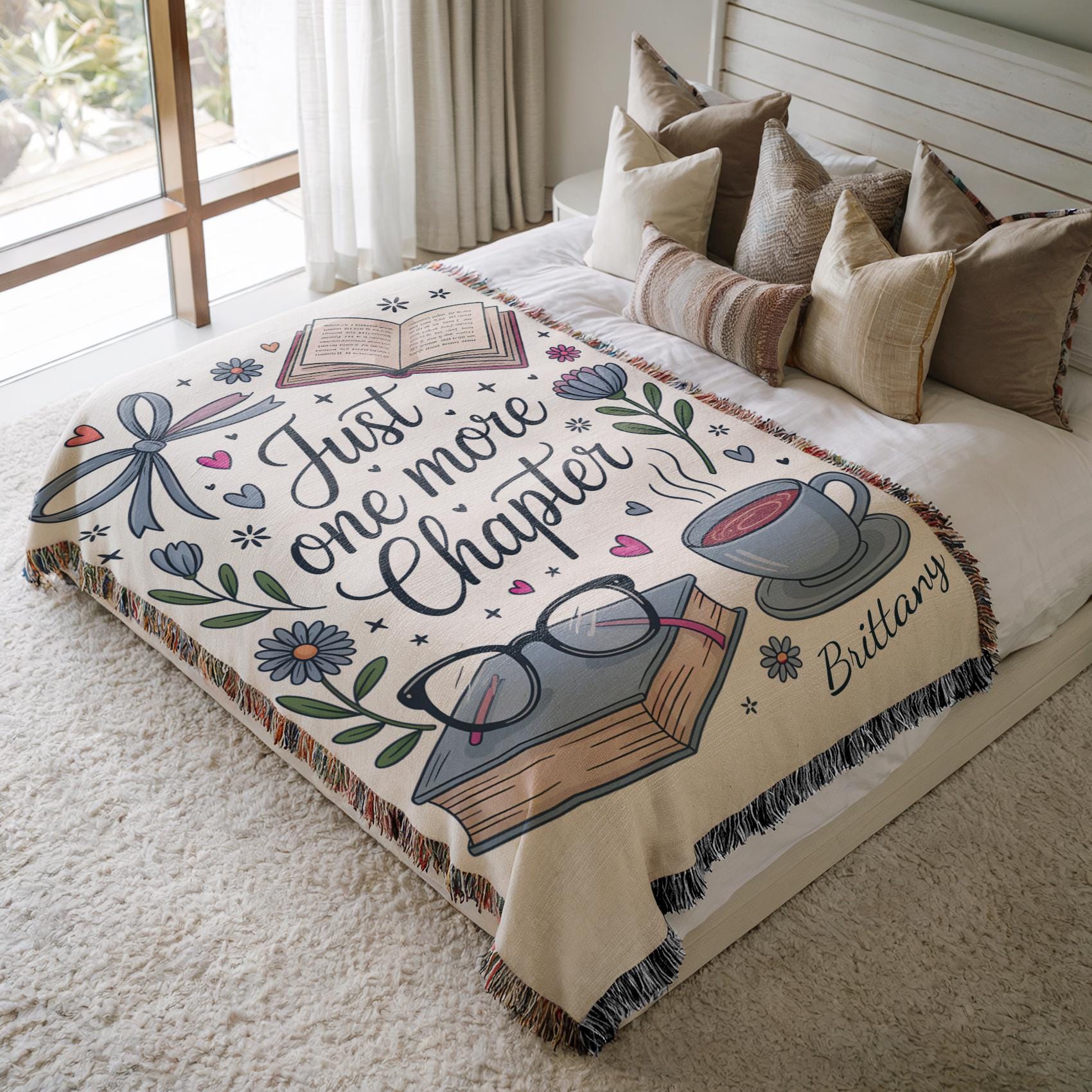 Personalized Book Blanket Reading Nook Cozy Accessory