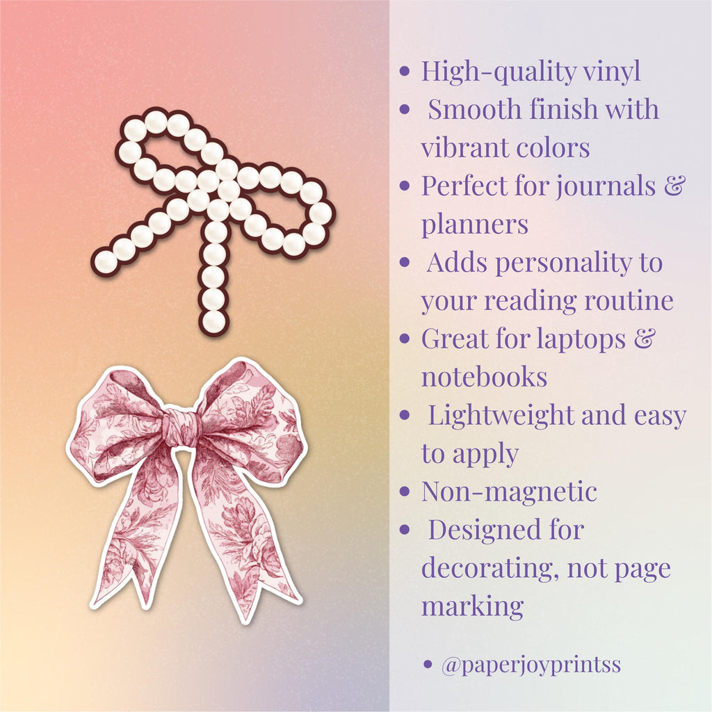 Bow Magnetic Bookmark and Sticker Bundle-Coquette Bookmarks