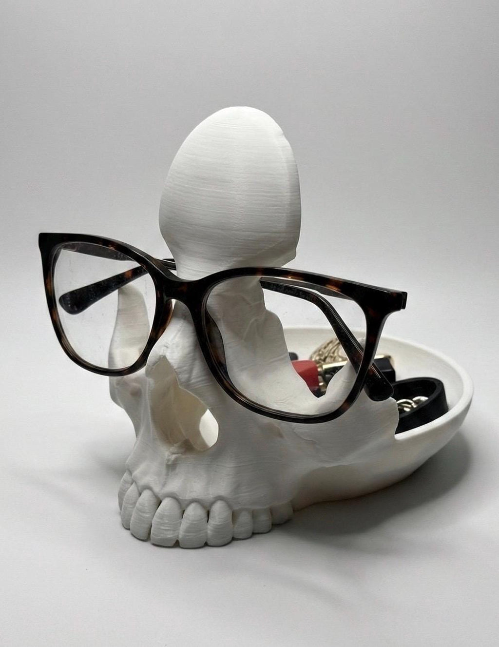 3D Printed Skull Glasses Holder with Catch-All Tray