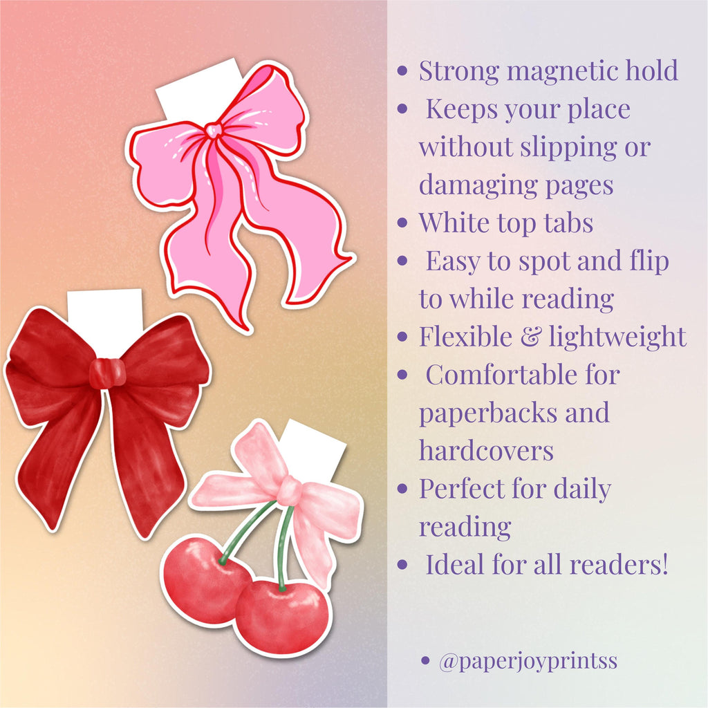Bow Magnetic Bookmark and Sticker Bundle-Coquette Bookmarks