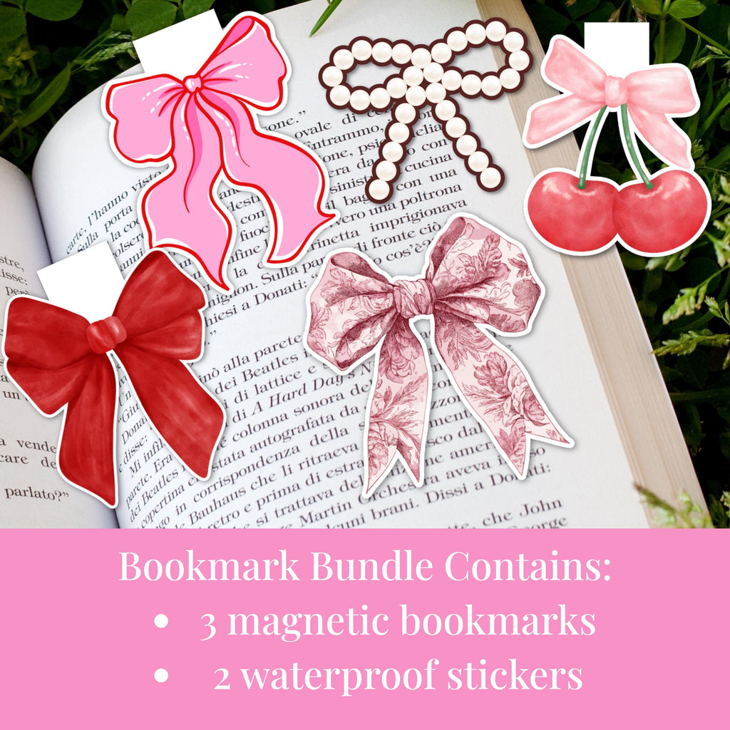 Bow Magnetic Bookmark and Sticker Bundle-Coquette Bookmarks