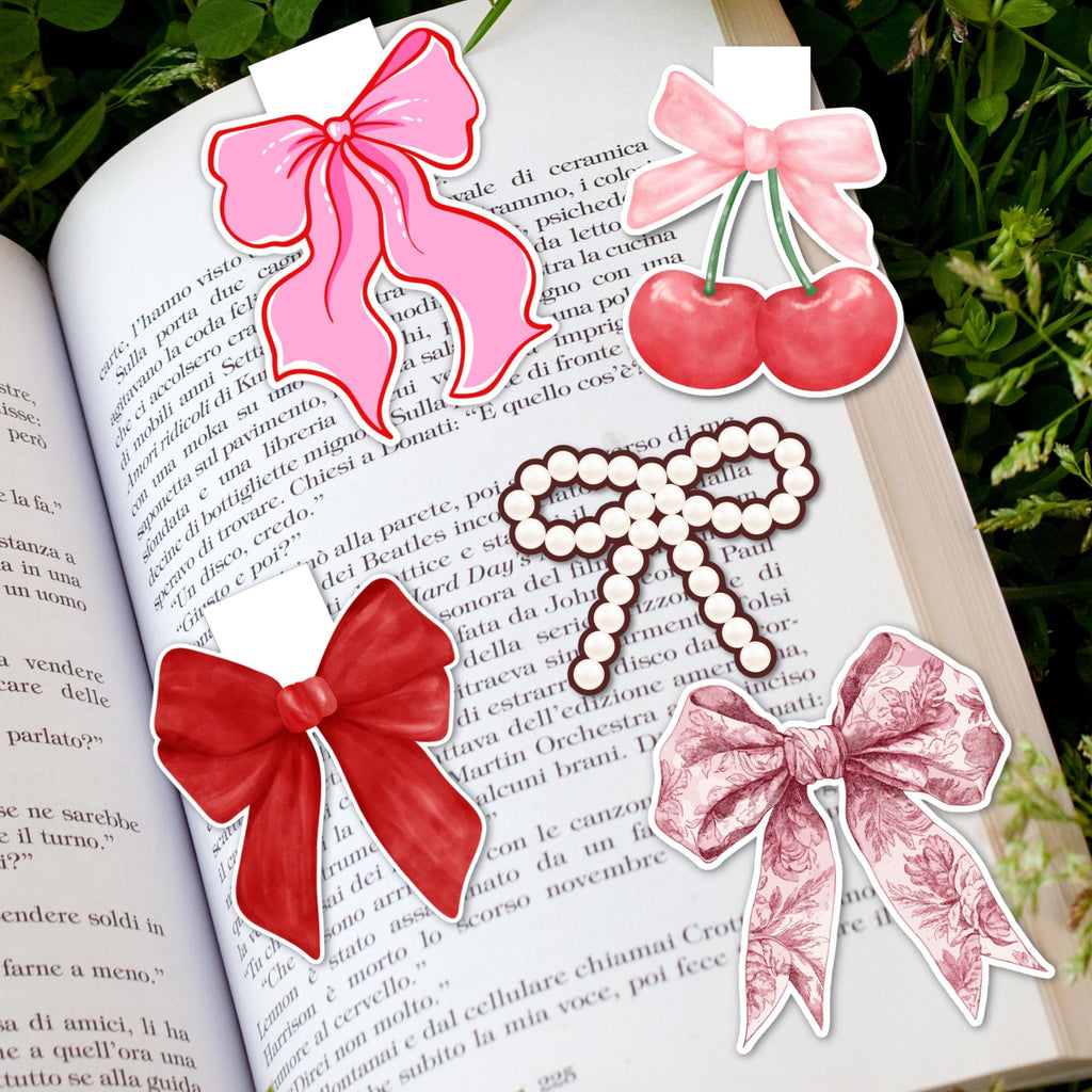 Bow Magnetic Bookmark and Sticker Bundle-Coquette Bookmarks