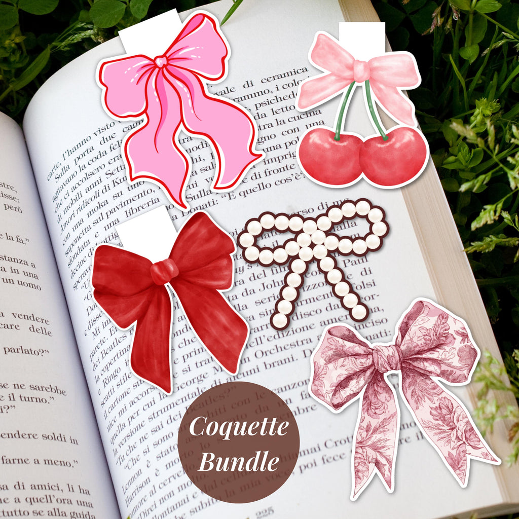 Bow Magnetic Bookmark and Sticker Bundle-Coquette Bookmarks