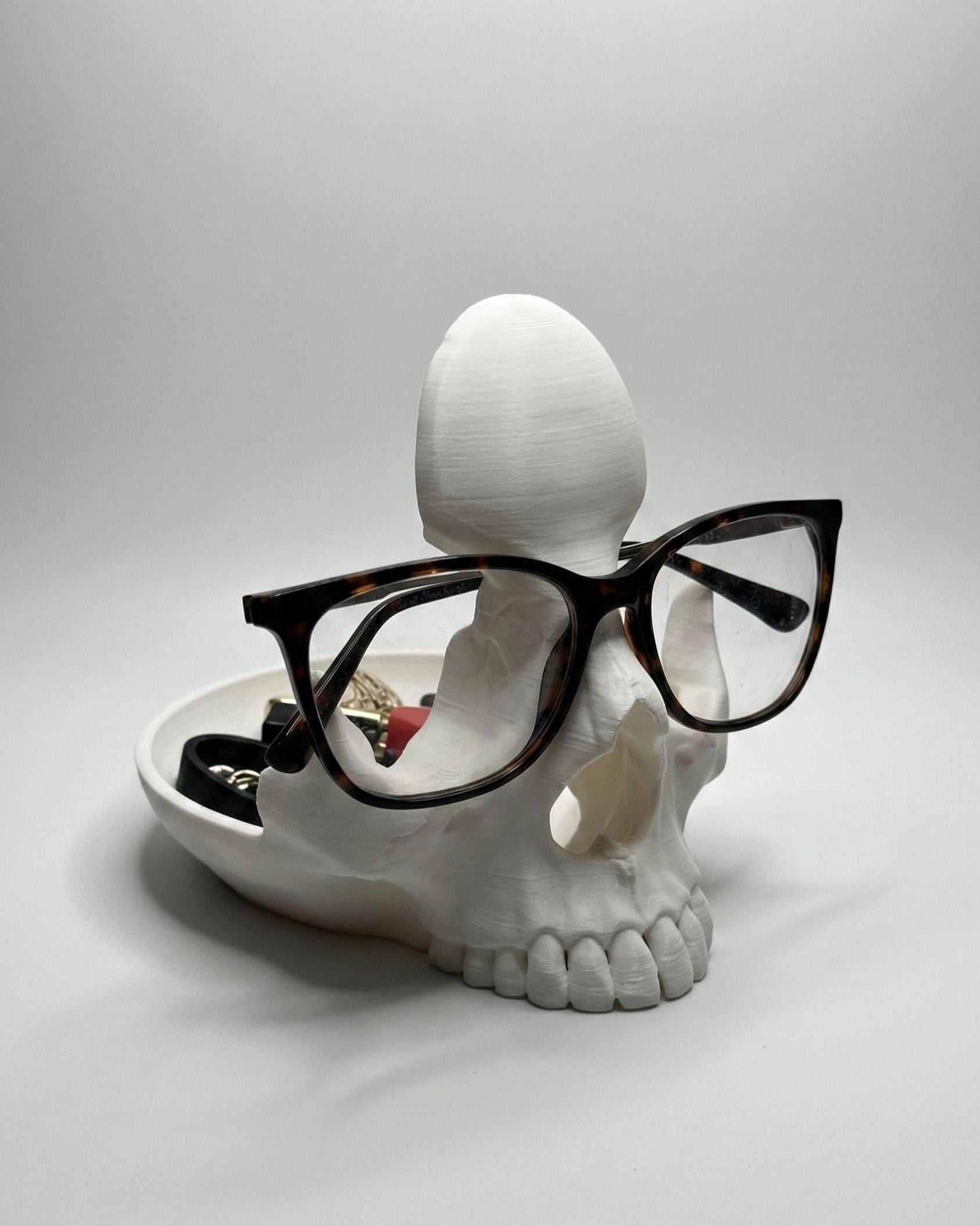 3D Printed Skull Glasses Holder with Catch-All Tray