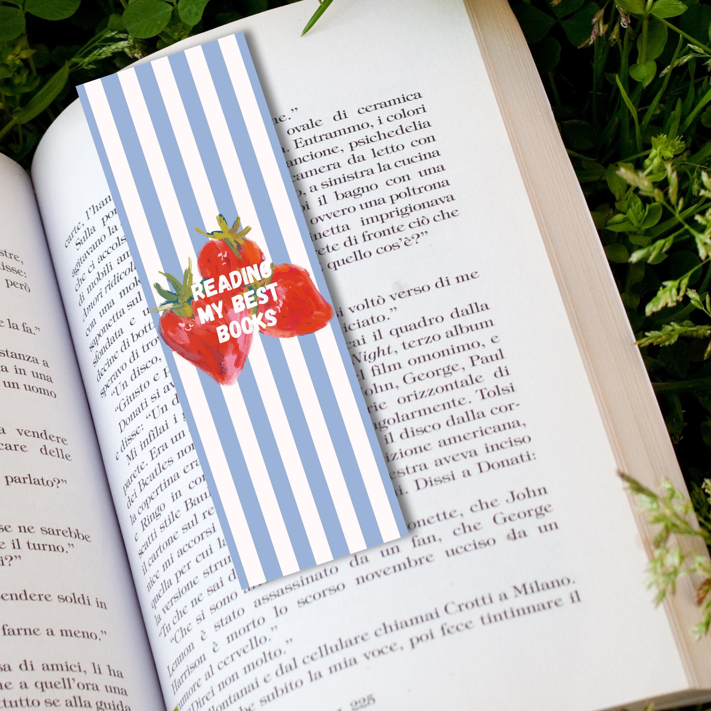 Cute Strawberry Bookmark Hand Drawn Fruit Bookmark Girly Cottagecore Bookish Aesthetic