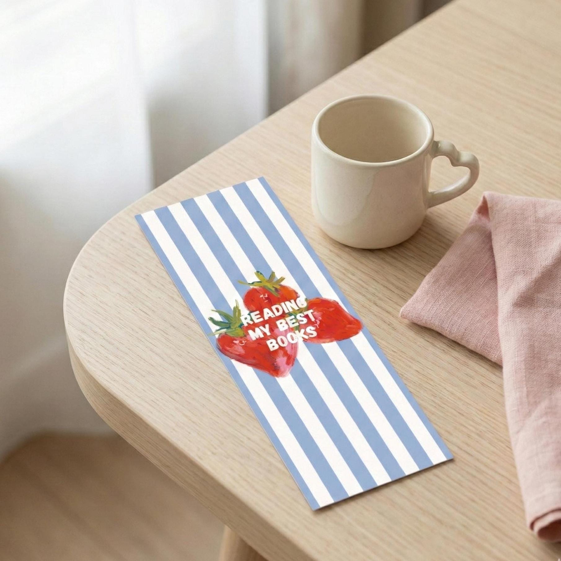 Cute Strawberry Bookmark Hand Drawn Fruit Bookmark Girly Cottagecore Bookish Aesthetic