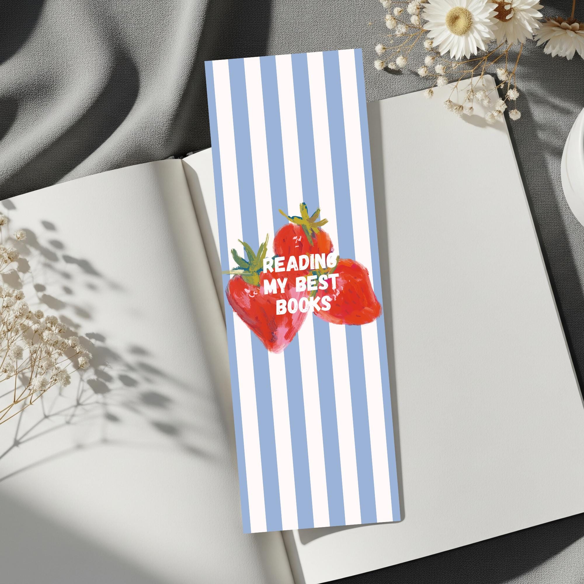 Cute Strawberry Bookmark Hand Drawn Fruit Bookmark Girly Cottagecore Bookish Aesthetic