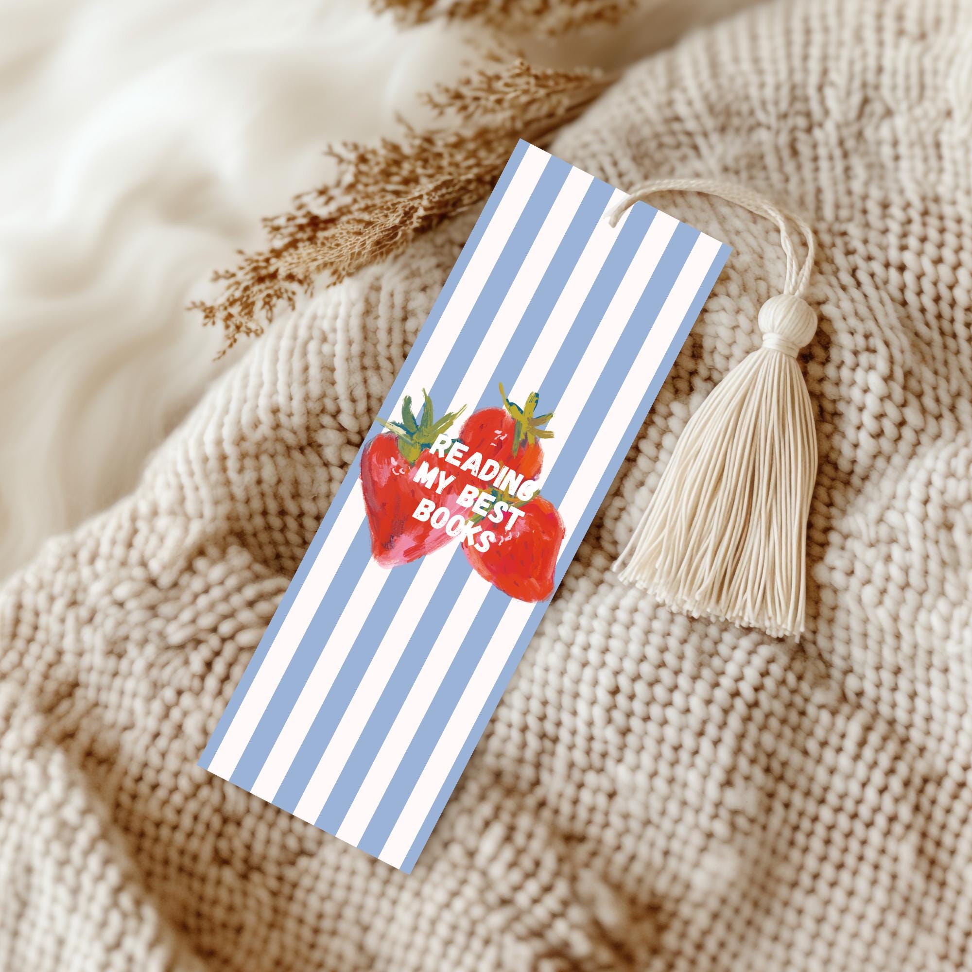 Cute Strawberry Bookmark Hand Drawn Fruit Bookmark Girly Cottagecore Bookish Aesthetic