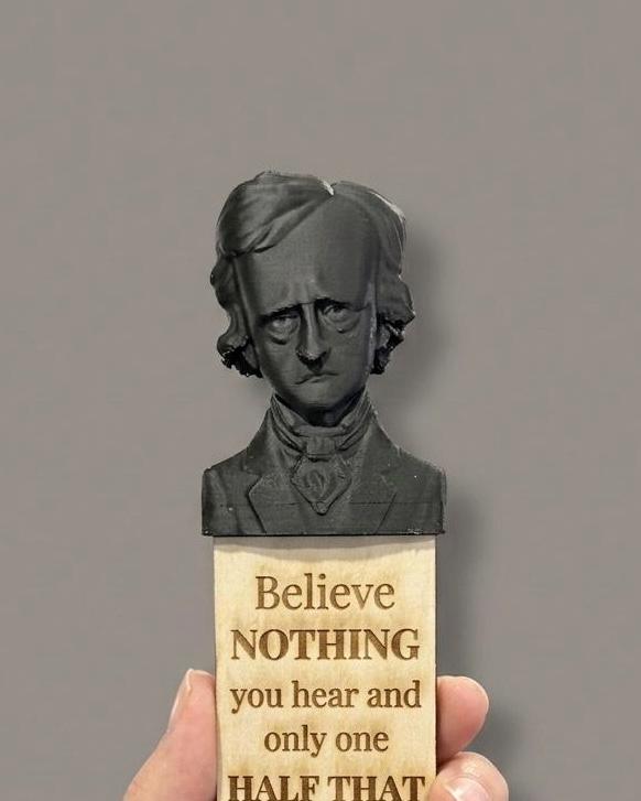 Edgar Allan Poe Bookmark with 3D Bust Top