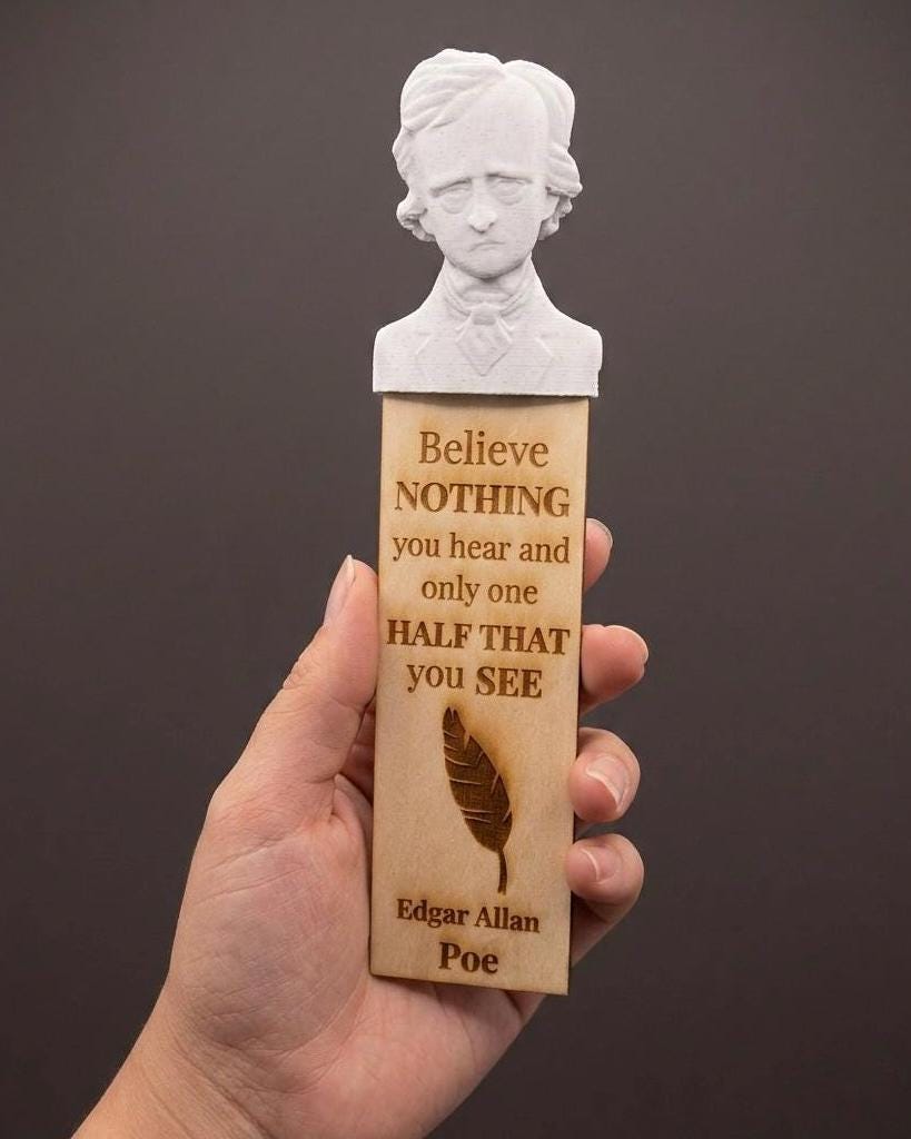 Edgar Allan Poe Bookmark with 3D Bust Top