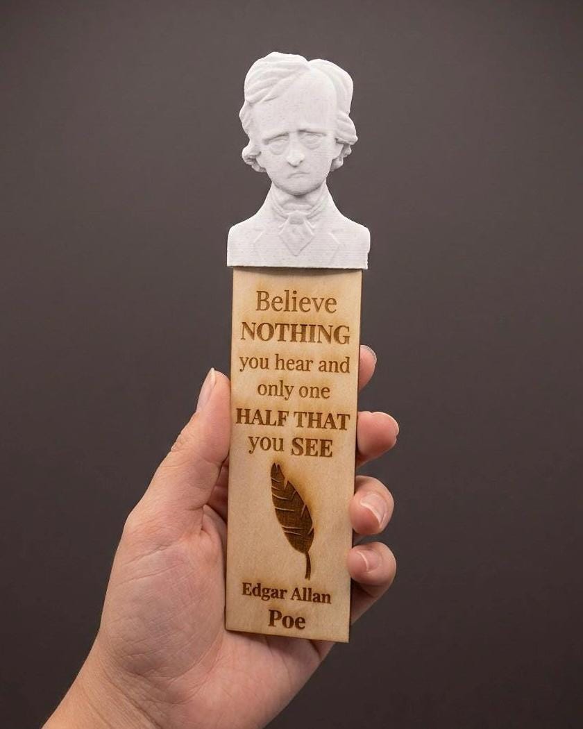 Edgar Allan Poe Bookmark with 3D Bust Top
