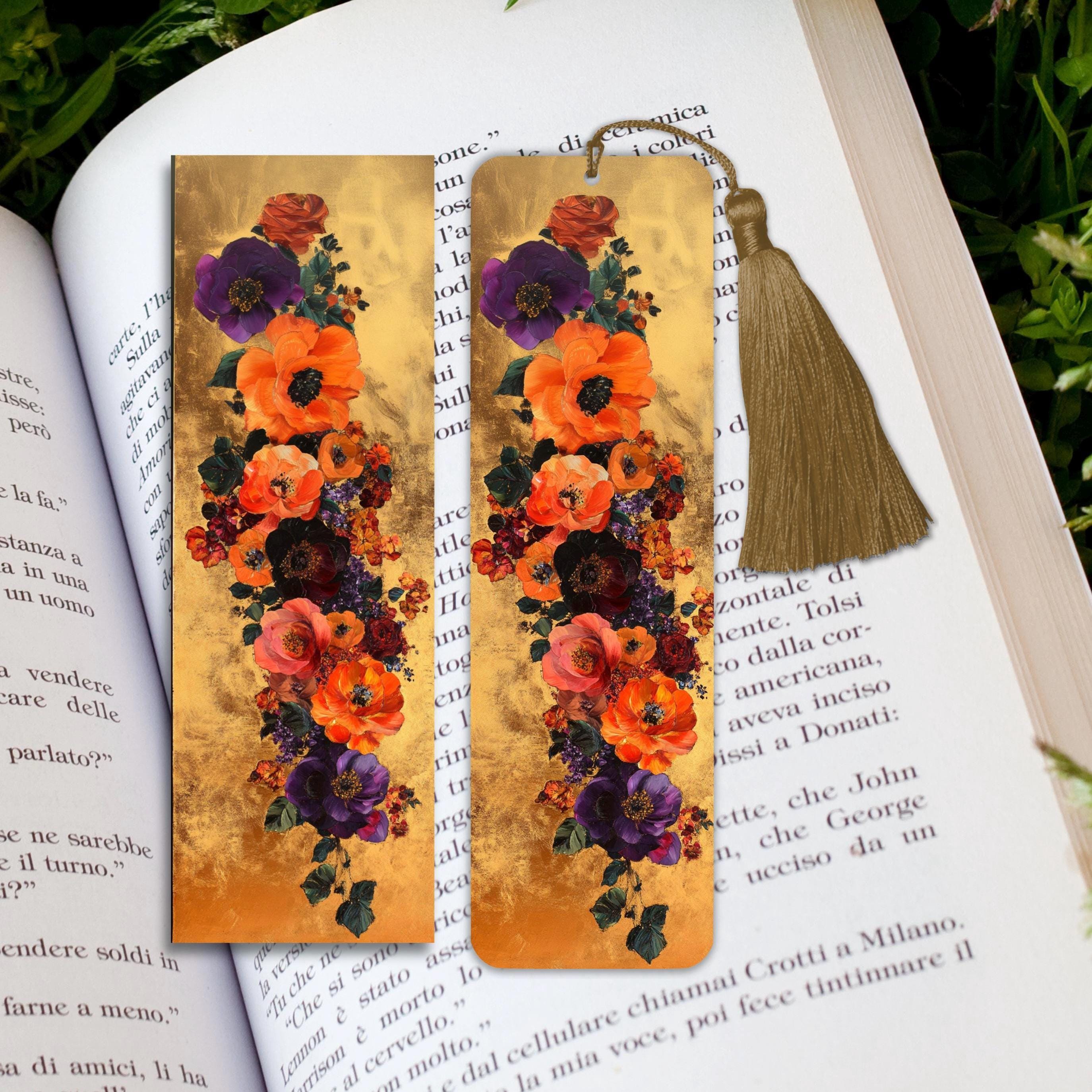 Floral Gold Bookmark: Vintage Botanical Art, Elegant Reader Gift