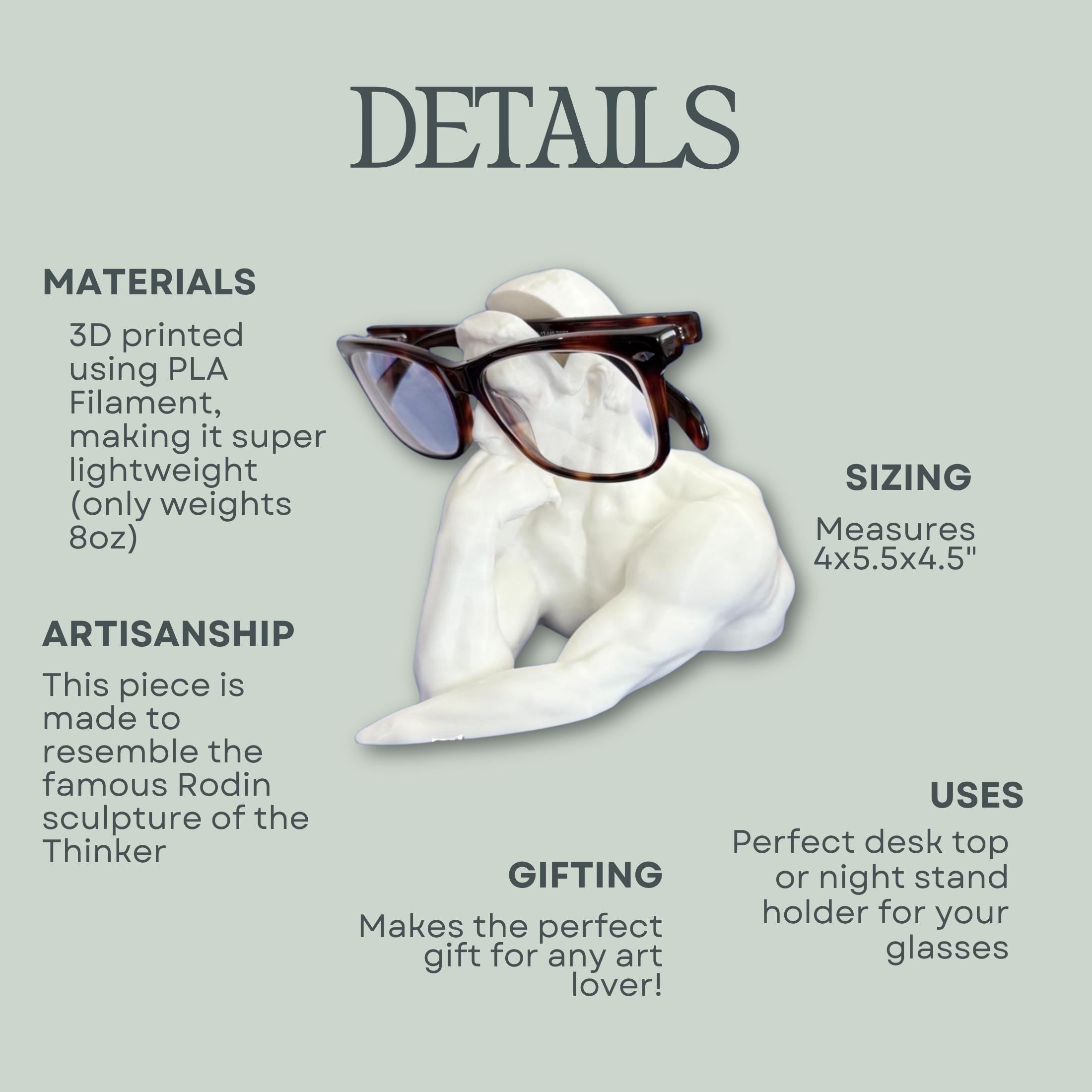 Thinker Eyeglass Holder-Eyewear Display Art Nightstand Accessory