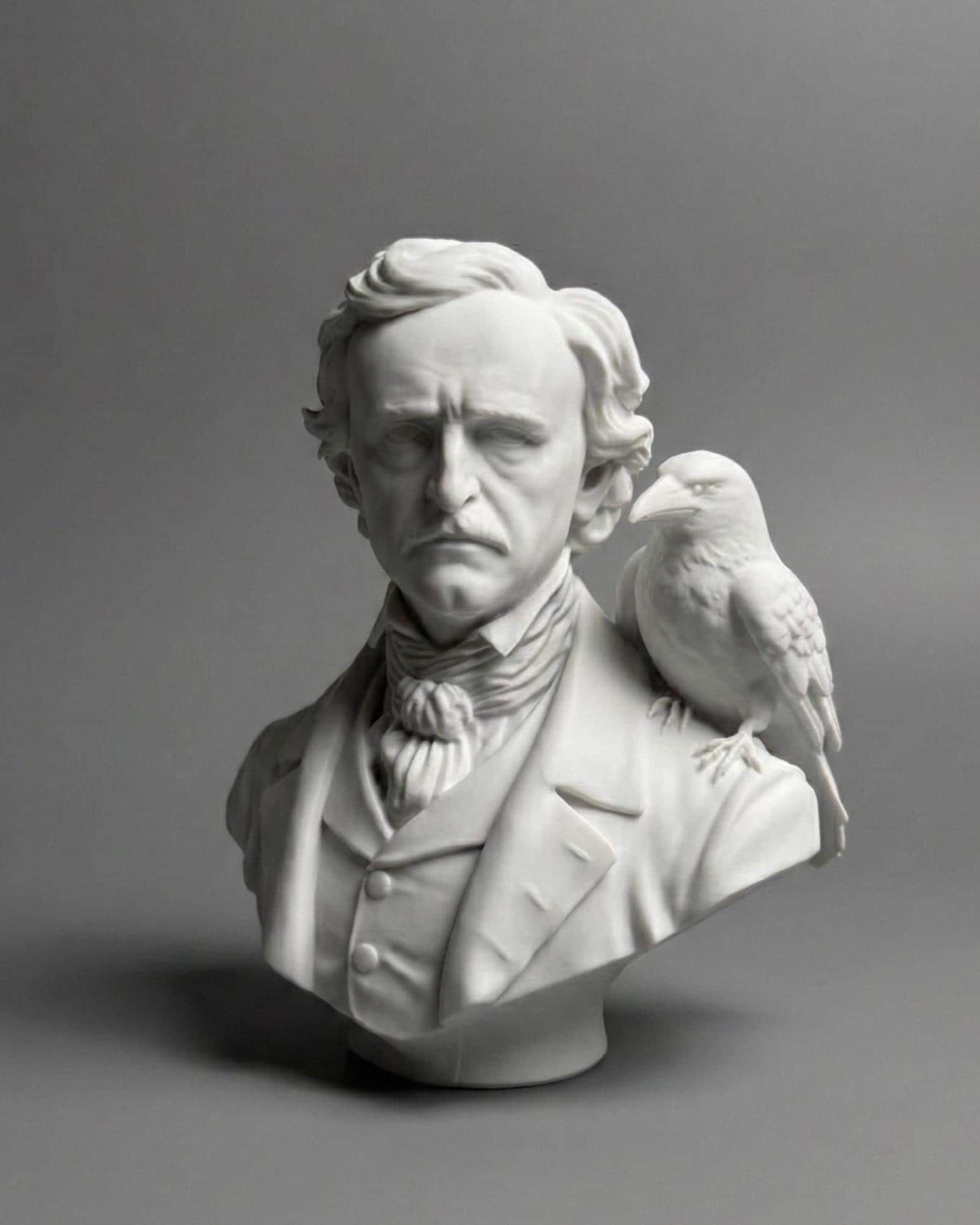 Edgar Allan Poe Bust Sculpture Raven Shoulder Decoration Gothic Style Literary Gift Writer Desk Accessory Display Halloween Bookshelf Art