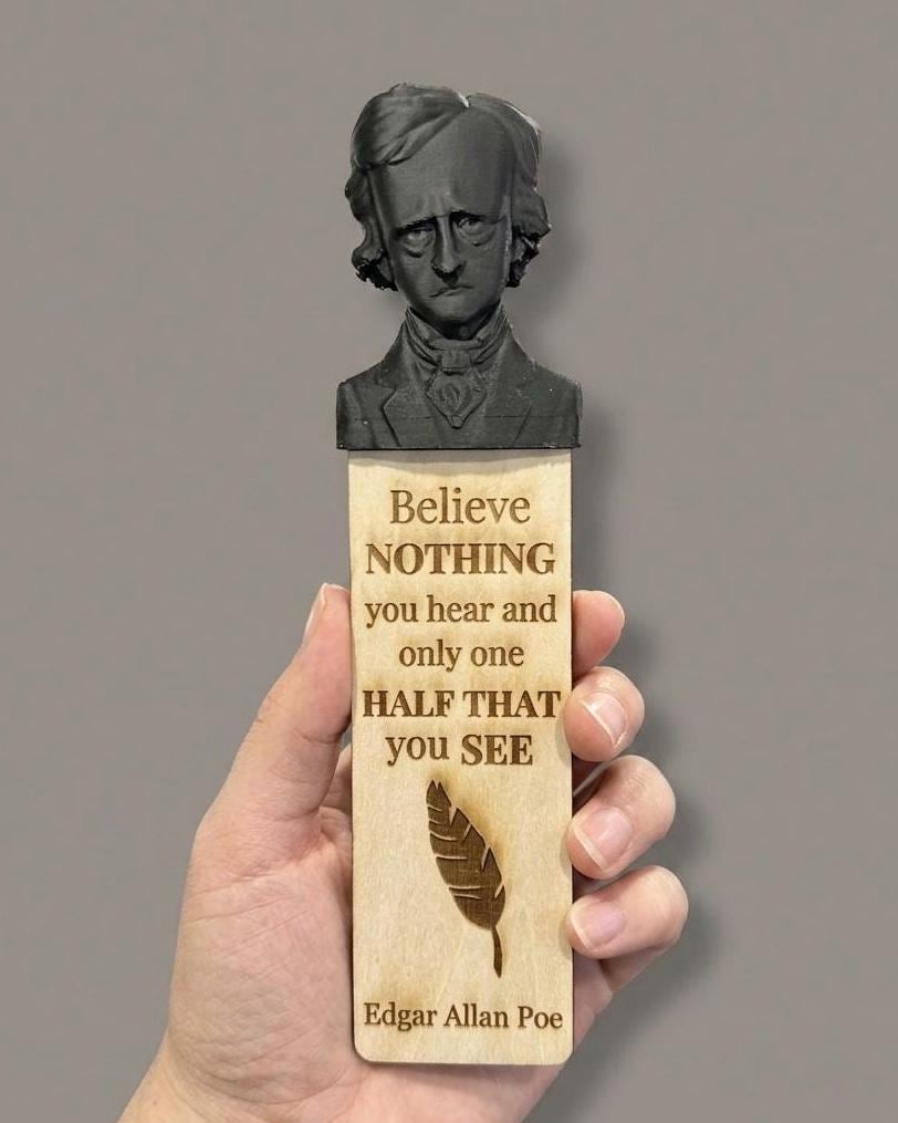 Edgar Allan Poe Bookmark with 3D Bust Top