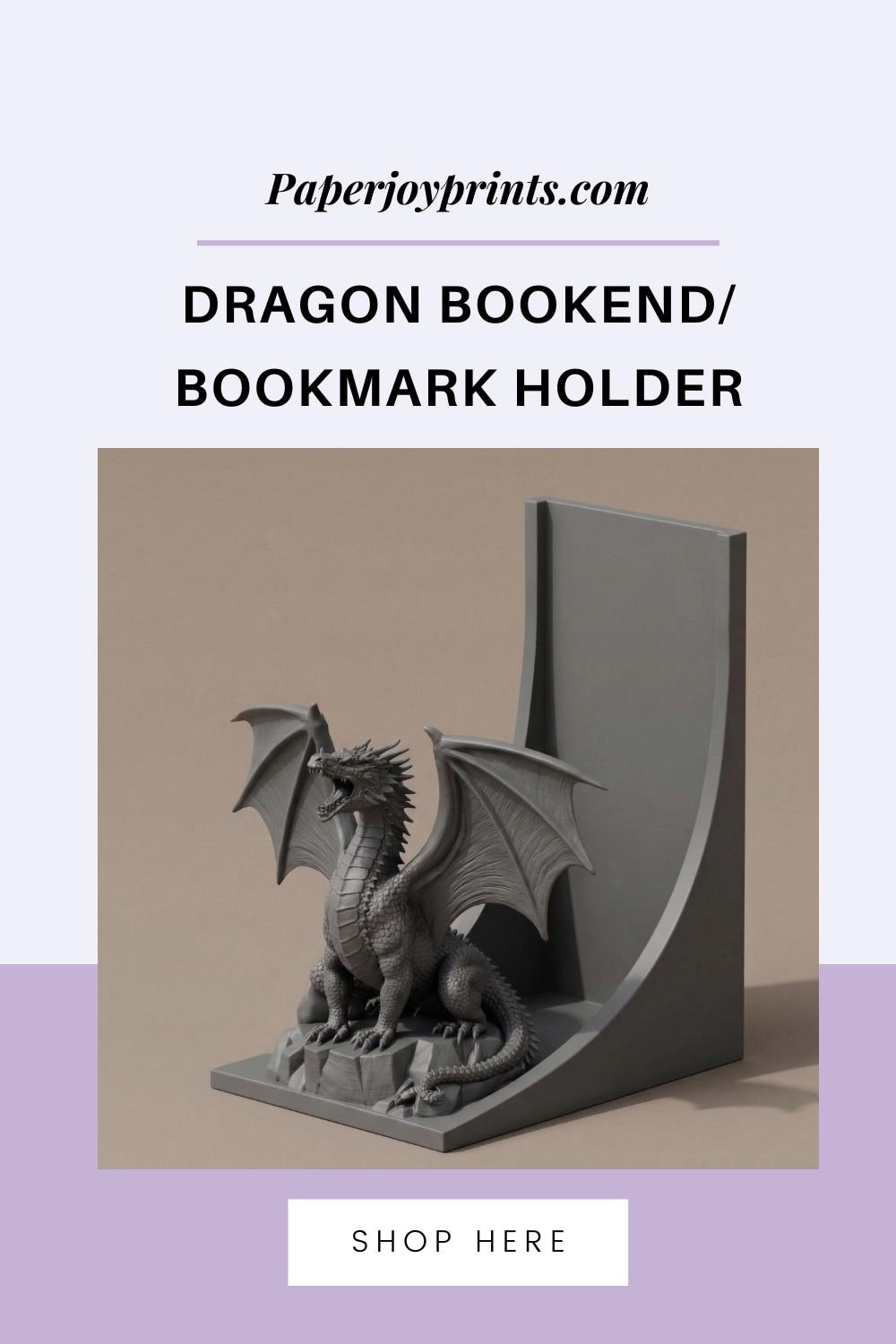 Dragon Bookmark Holder Bookend Fantasy Dragon Bookshelf Decor Dragon Bookend Gift for Book Lover Bookmark Organizer 3D Printed Dragon