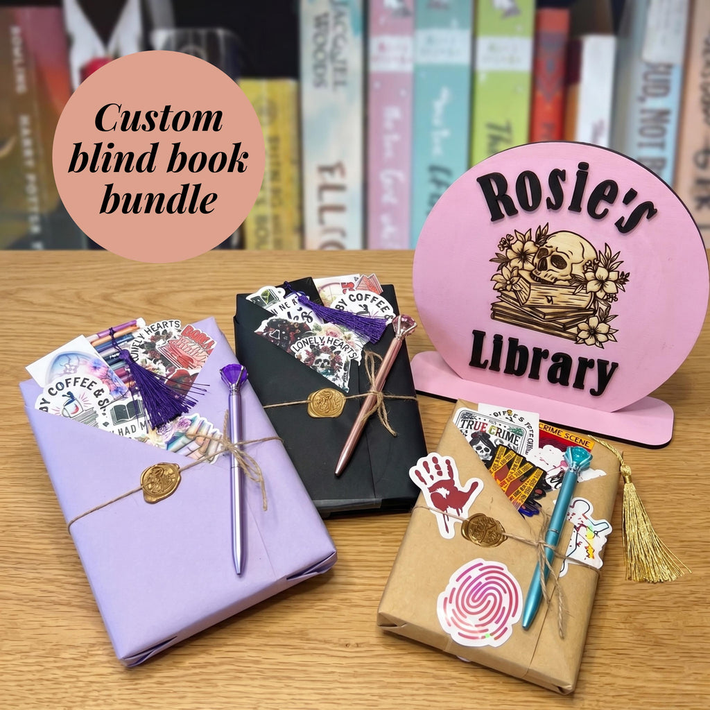 Custom Blind Date with a Book Bundle 3 Book Big Box with Personalized Library Sign