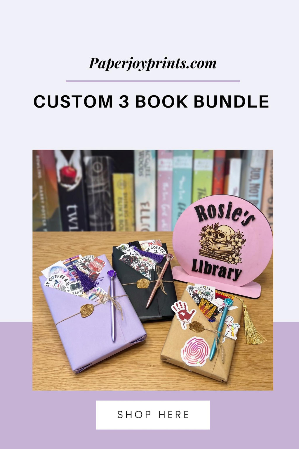 Custom Blind Date with a Book Bundle 3 Book Big Box with Personalized Library Sign