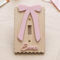Custom Name Light Switch Cover Scalloped Wood Switch Plate with Acrylic Bow