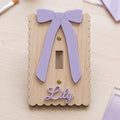Custom Name Light Switch Cover Personalized Nursery Switch Plate Wood and Acrylic Bow Wall Decor Baby Girl Room Decor Custom Name Sign