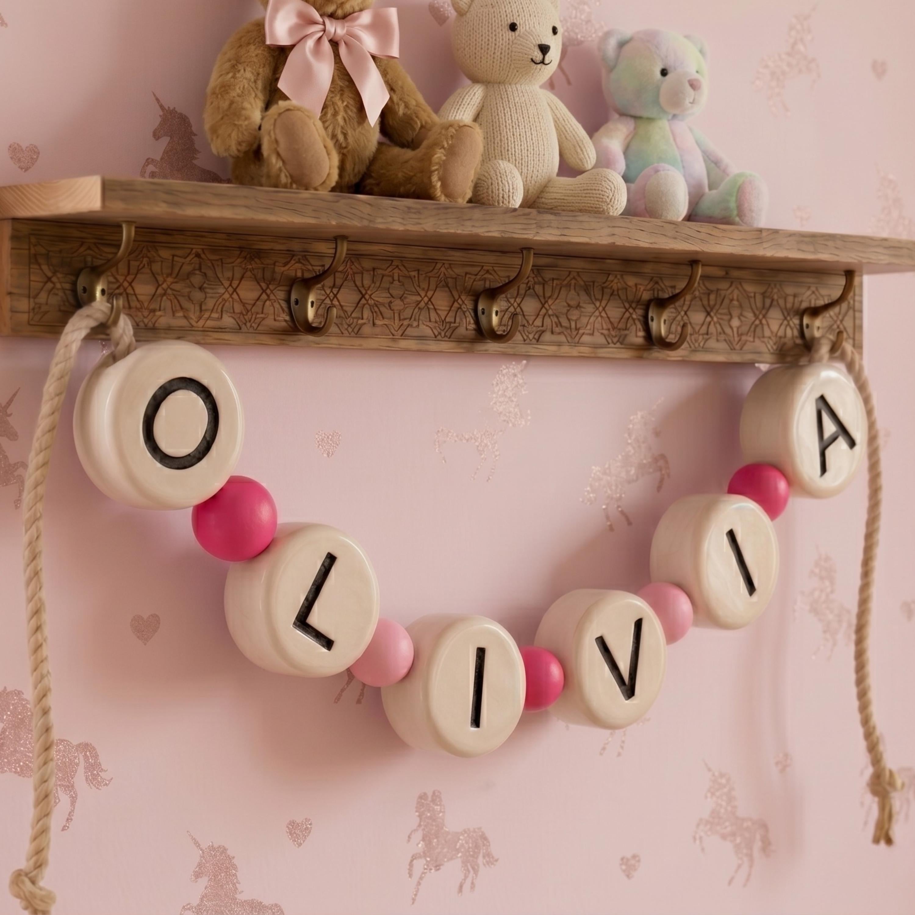 Personalized 3D Printed Letter Beads Custom Name Garland Letters 5 Inch Hanging Alphabet and Number Beads for Nursery Decor Playroom Banner