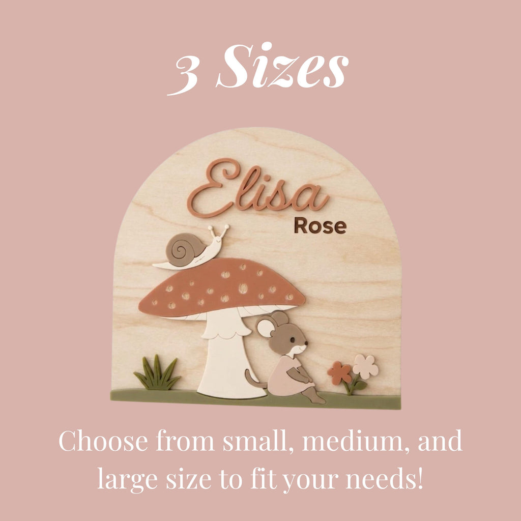 Personalized Woodland Nursery Name Sign Custom Kids Room Wall Art Wooden Name Plaque Little Mouse Playroom Decor Baby Name Sign