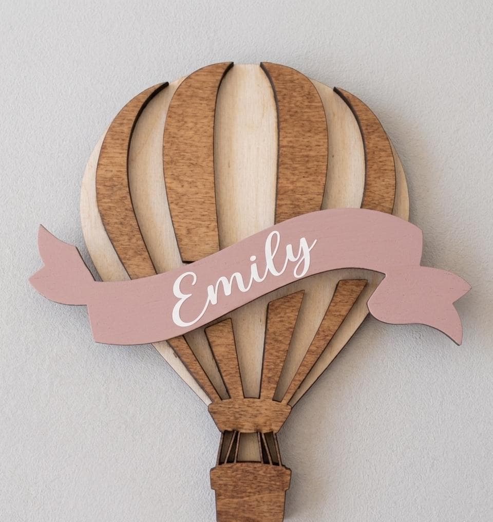 Personalized Hot Air Balloon Nursery Decor Custom Name Sign Wooden Baby Room Wall Art Neutral Nursery Accent Baby Shower Gift Playroom Decor
