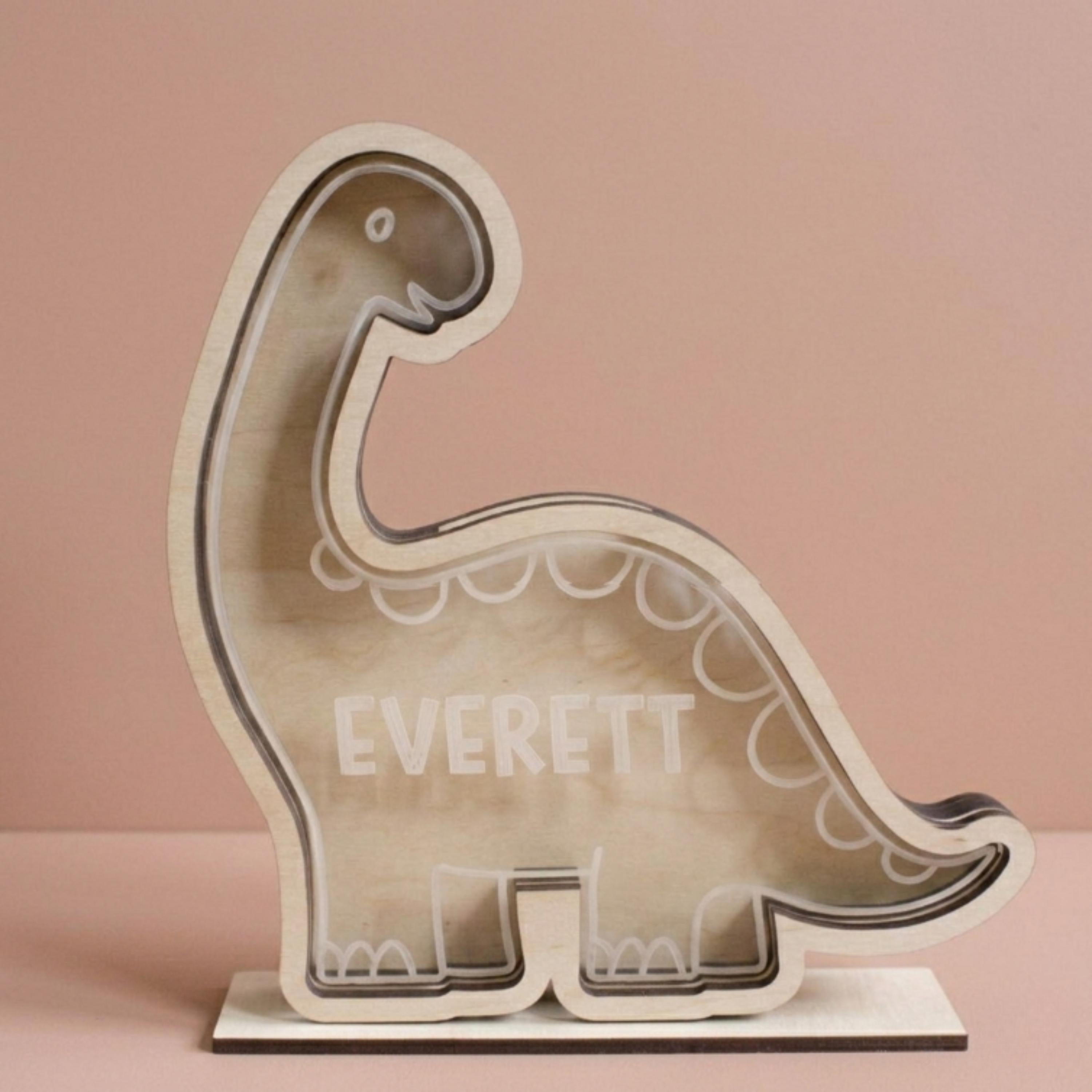 Personalized Dinosaur Piggy Bank with Custom Name Wooden Money Bank