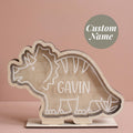 Personalized Dinosaur Piggy Bank with Custom Name Wooden Money Bank Wood and Acrylic Coin Bank for Kids Dino Nursery Decor Birthday Gift