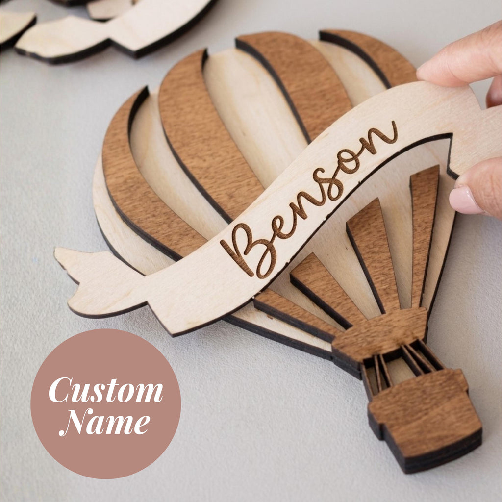 Personalized Hot Air Balloon Nursery Decor Custom Name Sign Wooden Baby Room Wall Art Neutral Nursery Accent Baby Shower Gift Playroom Decor