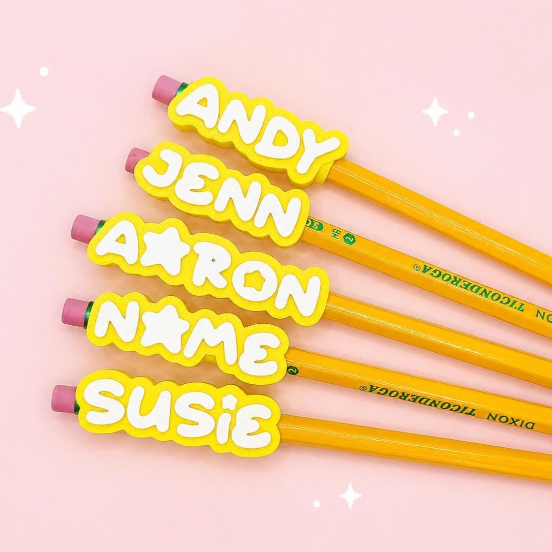 Back To School Supplies Custom Name Pencil Topper Student Desk Organization Accessories Personalized Gift For Kids Classroom Writing Tools Fun Stationery Holder Durable Construction Eraser Design Standard Pencil Fit Multiple Toppers