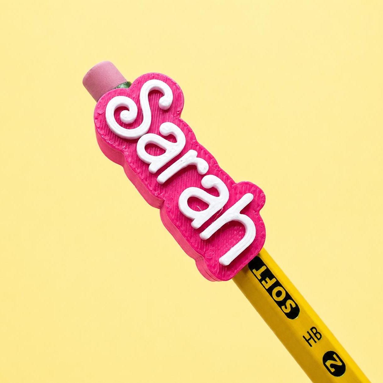 Student Desk Accessories Custom Pencil Topper Personalized Name Label School Supplies Organization Tools Back To School Gift Ideas Fun Kid Writing Accessories Classroom Stationery Holder Durable PLA Material Eraser Style Cap Design Multiple