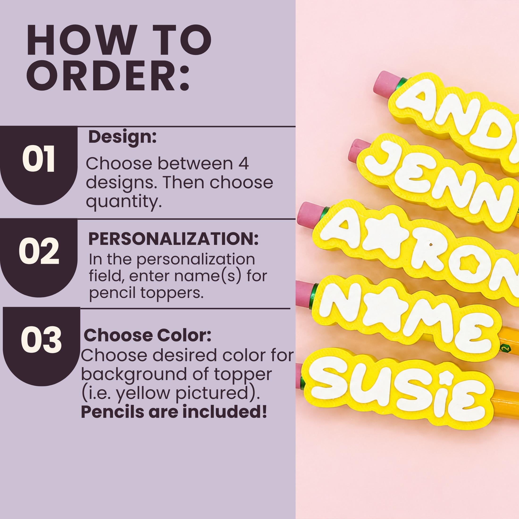 Classroom Organization Supplies Custom Name Pencil Topper Label Student Desk Accessories Personalized Back To School Gift Educational Writing Tools Fun Kid Stationery Holder Durable Construction Eraser Design Standard Pencil Compatible