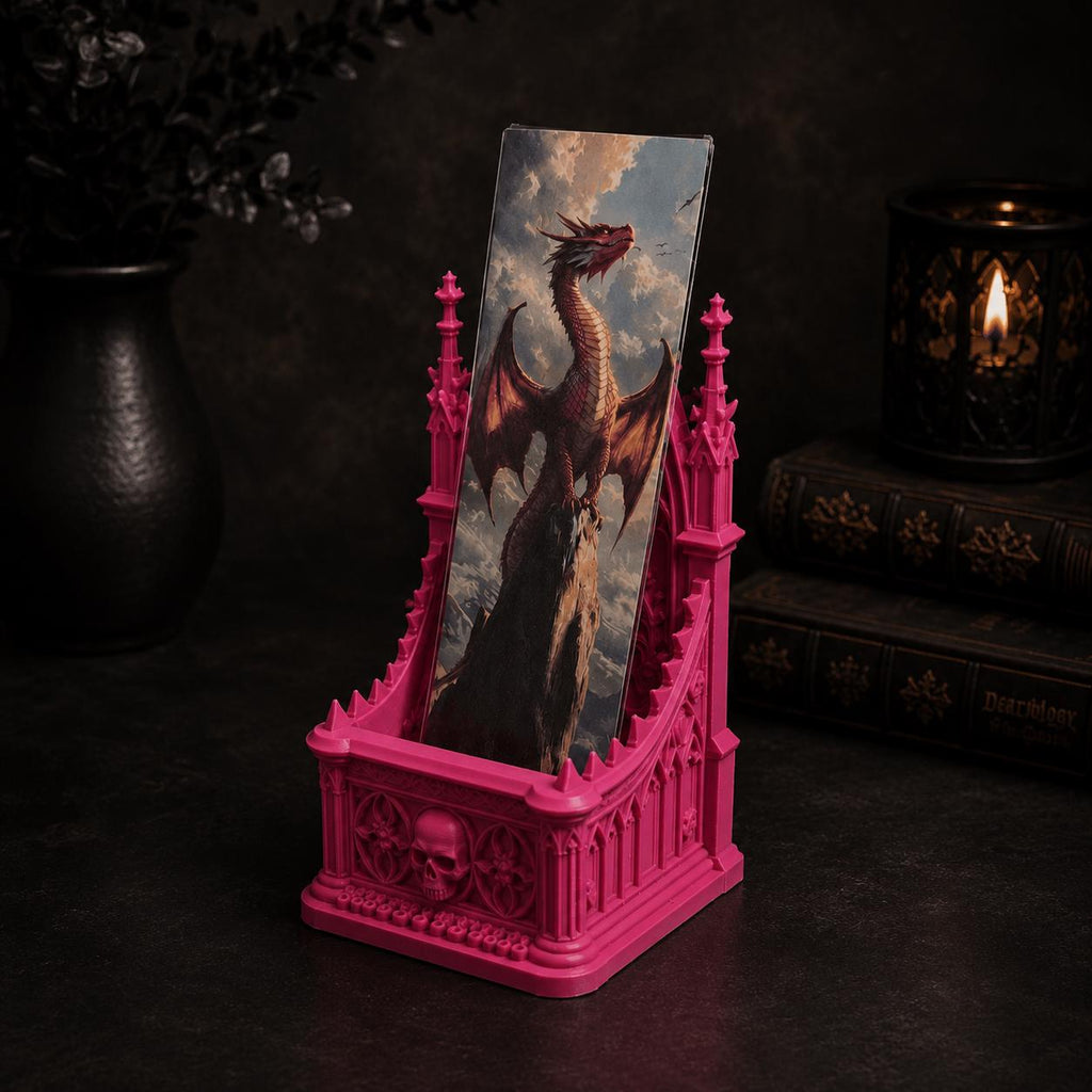 Dark Academia Desk Accessory Gothic Bookmark Holder Cathedral Architecture Design Medieval Spire Details Skull Ornament Perfect Reading Gift Book Lover Collection Pointed Arches Tracery Pattern Premium Construction Gothic Home Library