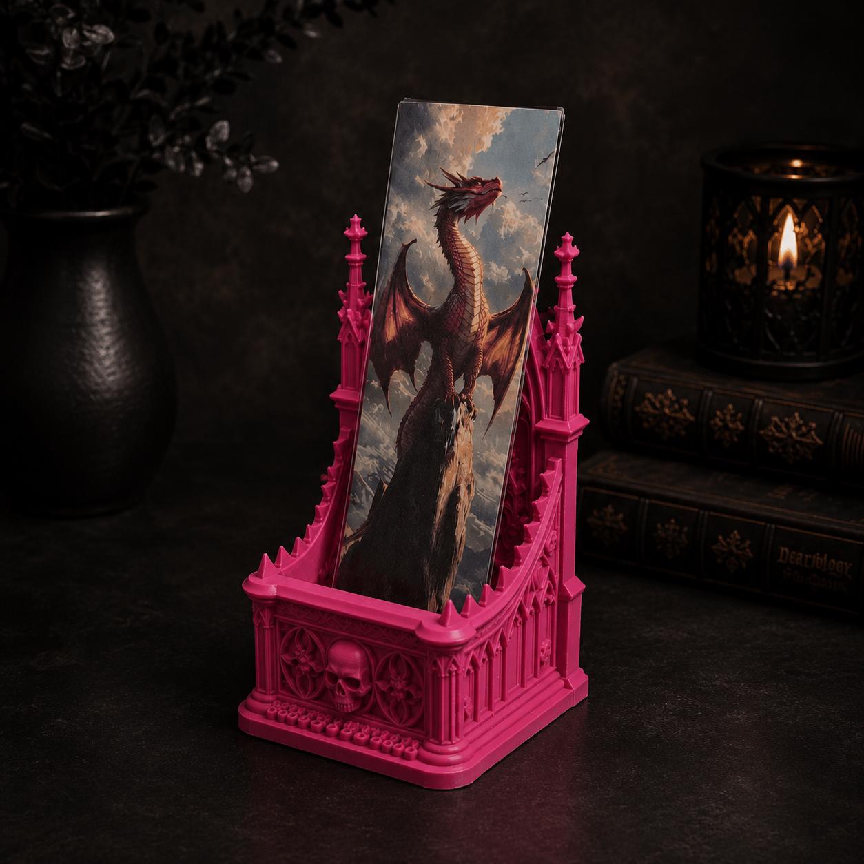 Dark Academia Desk Accessory Gothic Bookmark Holder Cathedral Architecture Design Medieval Spire Details Skull Ornament Perfect Reading Gift Book Lover Collection Pointed Arches Tracery Pattern Premium Construction Gothic Home Library